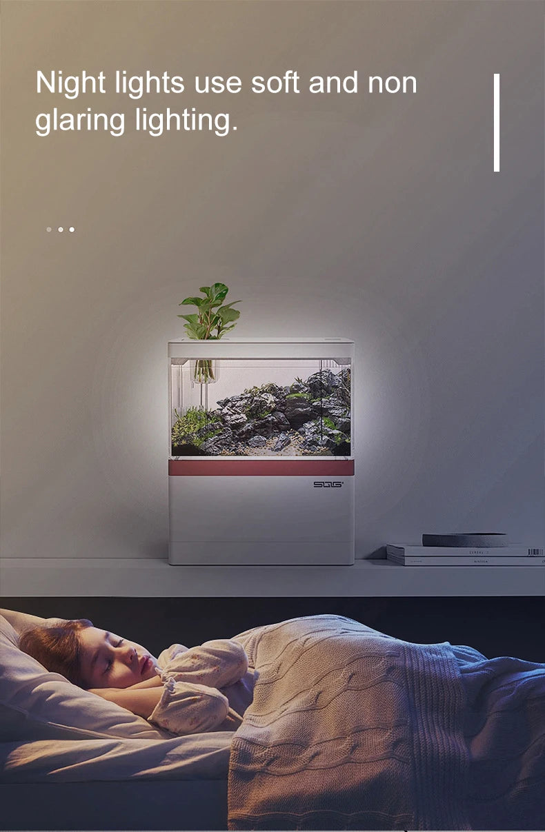 Mini Fish Tank Self-Circulating Fish Tank with Charging Filter Desktop Living Room Household Water Free Ecological Aquarium