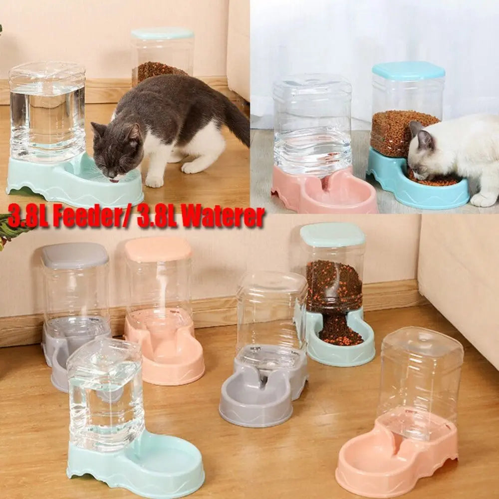 Keep your pets happy and hydrated with this automatic pet feeder and water fountain combo—fresh food and water anytime!