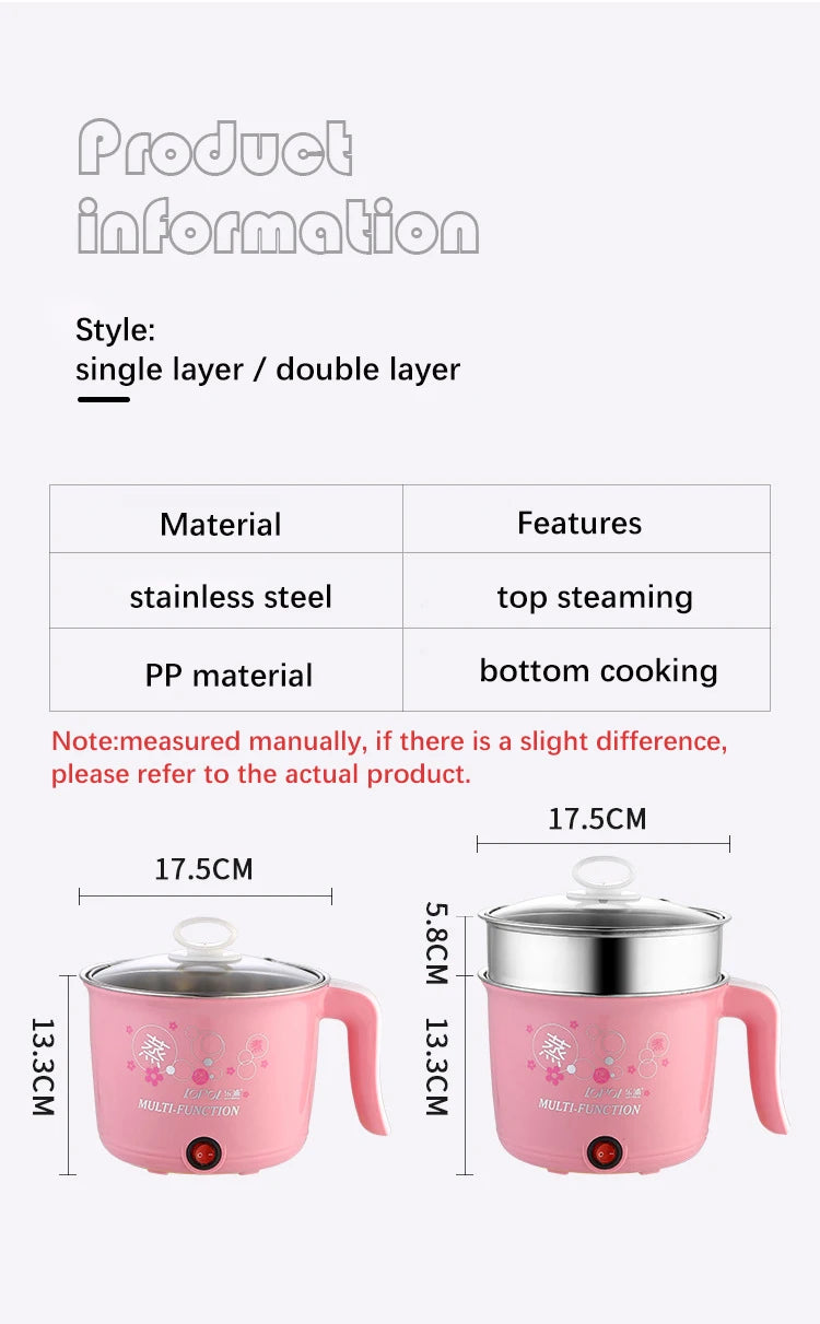 Mini Multifunction Electric Cooker Home Hot Pot 1-2 People Heating Pan Cooking Pot Machine Eu Plug Rice Cooker Appliances