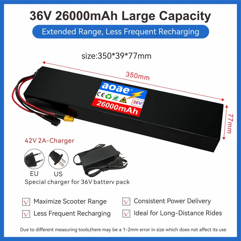 36V Electric Scooter Battery 10S4P 14Ah 18650 Grade-A Cells 500W-1000W Built-in BMS for M365 XT30 JST Long Range