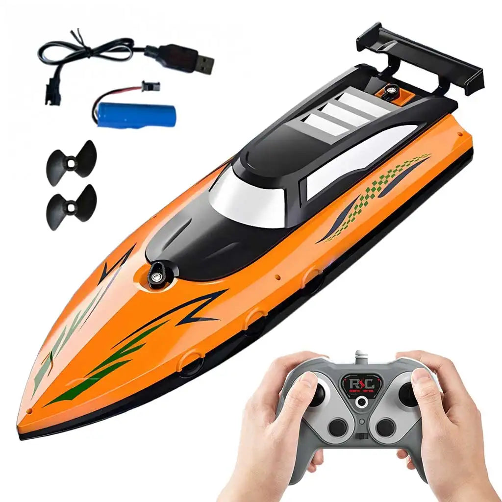 RC Remote Control Speed Boat 2.4GHz High-Speed Racing Boat Dual Propeller Waterproof Electric Toy for Kids Pool Lake Outdoor Fun