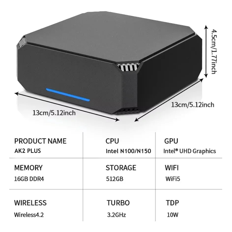 FIREBAT AK2 PLUS MiniPC Intel N150 N100 Dual Band WiFi5 BT4.2 16GB 512GB Desktop Gaming Computer Mini PC Gamer