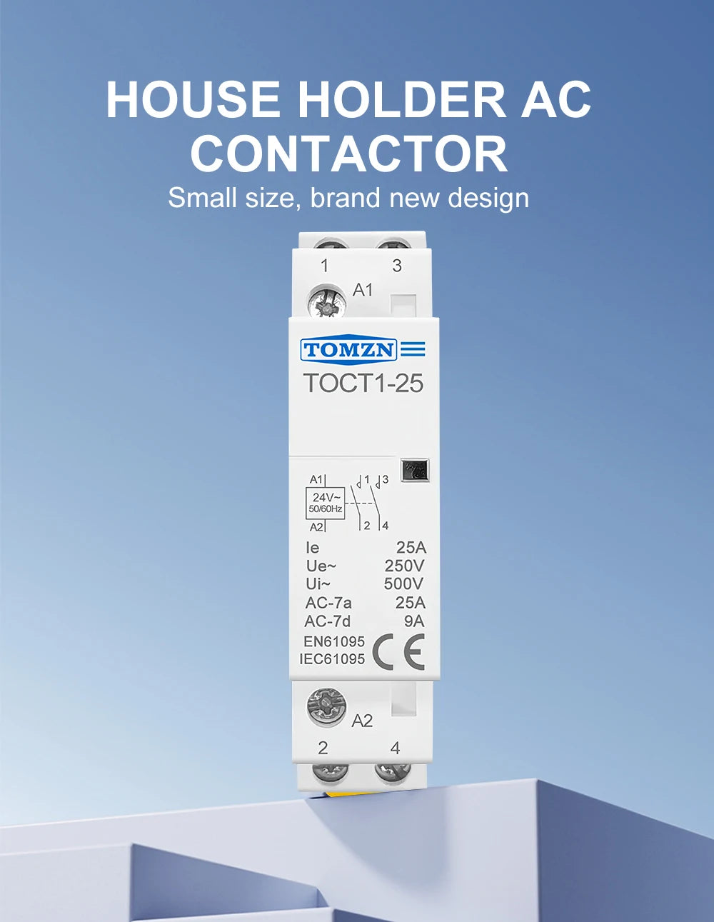 TOCT1 2P 25A 24VAC 50/60Hz Din Rail Household AC Modular Contactor 2NO or 1NO 1NC