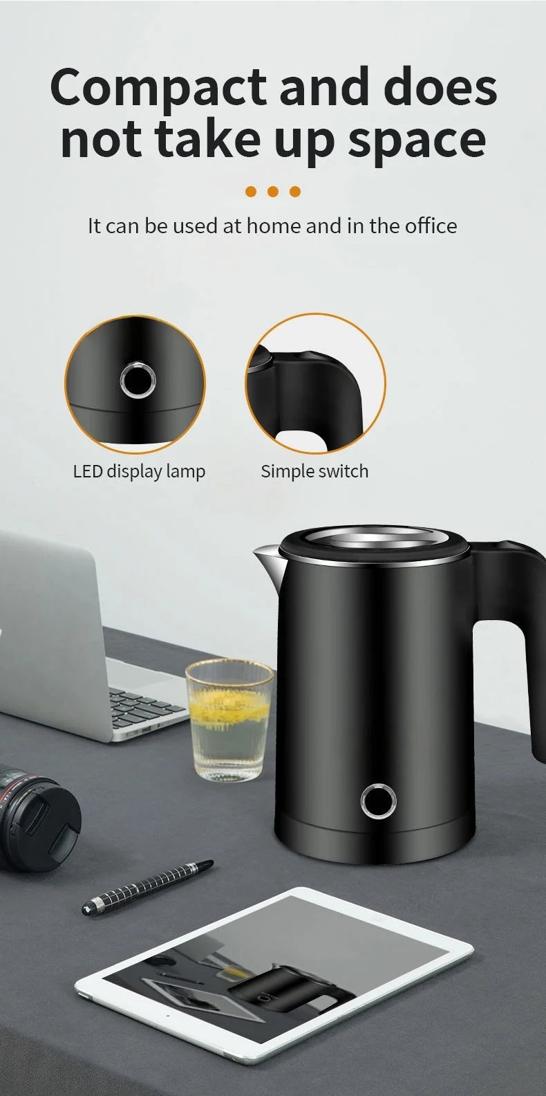 Portable 500ML Travel Electric Kettle Tea Coffee Stainless Steel Water Boiler Pot For Hotel Family Travel kitchen Smart kettle