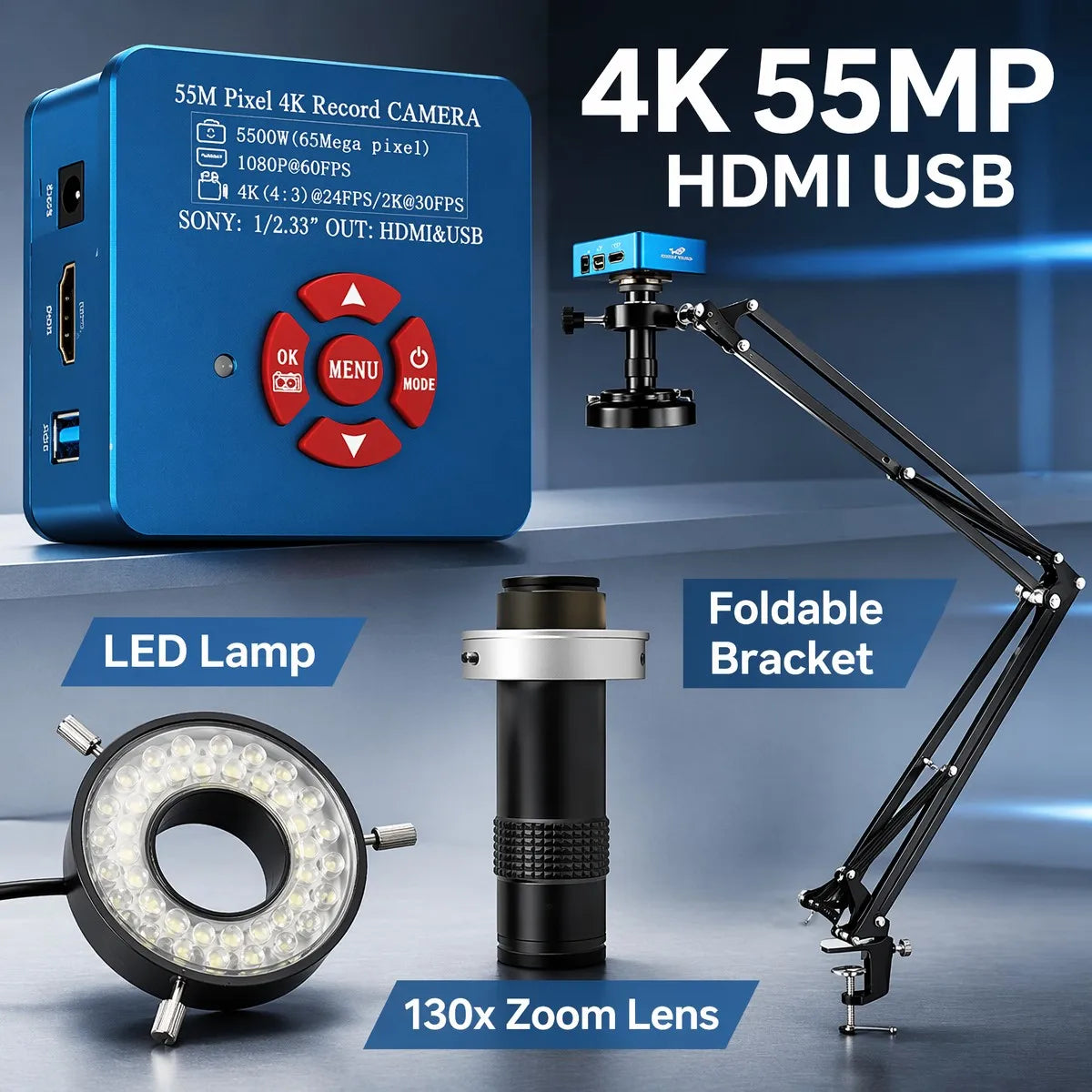 1080P 4K Digital Microscope Full HD Industrial Microscope C-Mount DigitalCamera PCB Welding Mobile Phone Repair Stand Microscope