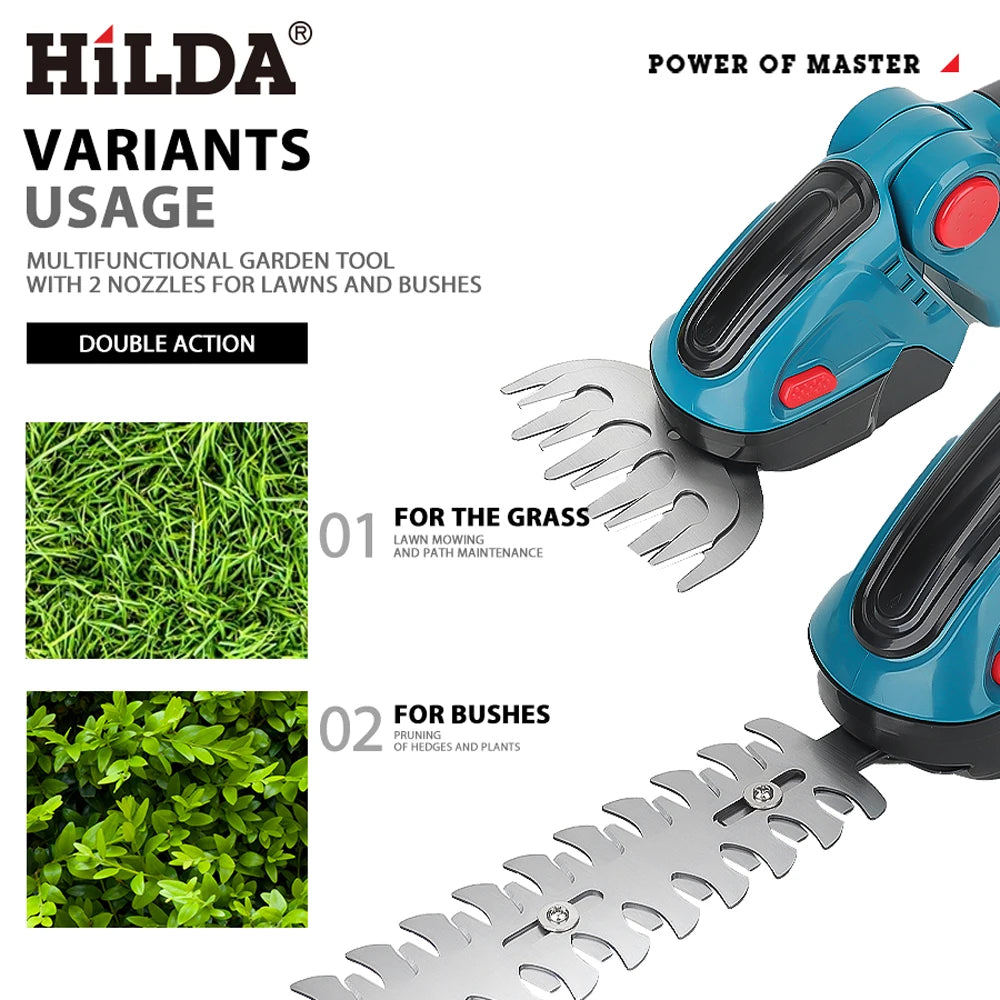HILDA 2 IN1 Electric Hedge Trimmer Cordless Handheld Weeding Pruning Shear Shrub Mower Garden Tool For Makita 18V Battery