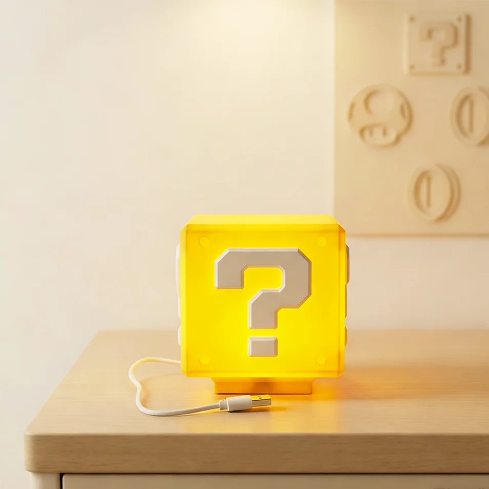 2026Question Block Lamp with Sound Effects USB Powered LEDNight Light for Gaming Room Decor  for Gamers Classic Pixel Art Design