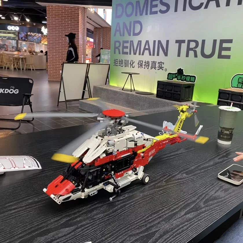 2001PCS Technical Rescue Helicopter Building Blocks Airbus H175 Electric Motor Assemble Model MOC Brick Toys Gift For Kids Boy