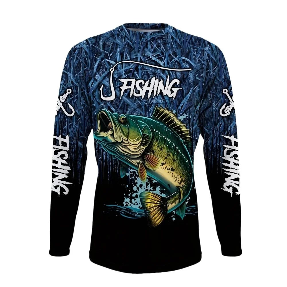 Mens Fishing Shirt Long Sleeve T-Shirt Camping Outdoor Men T-Shirt Summer Loose Fishing Graphic Sports T-Shirts for Men Clothing