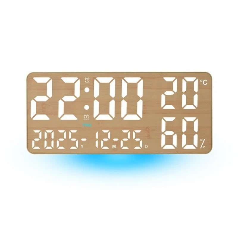 Large Digital Wall Clock with 7Colors Mood Light 2 Alarm TEMP Humidity Date Table Clock 12/24H Timing Countdown LED Alarm Clock