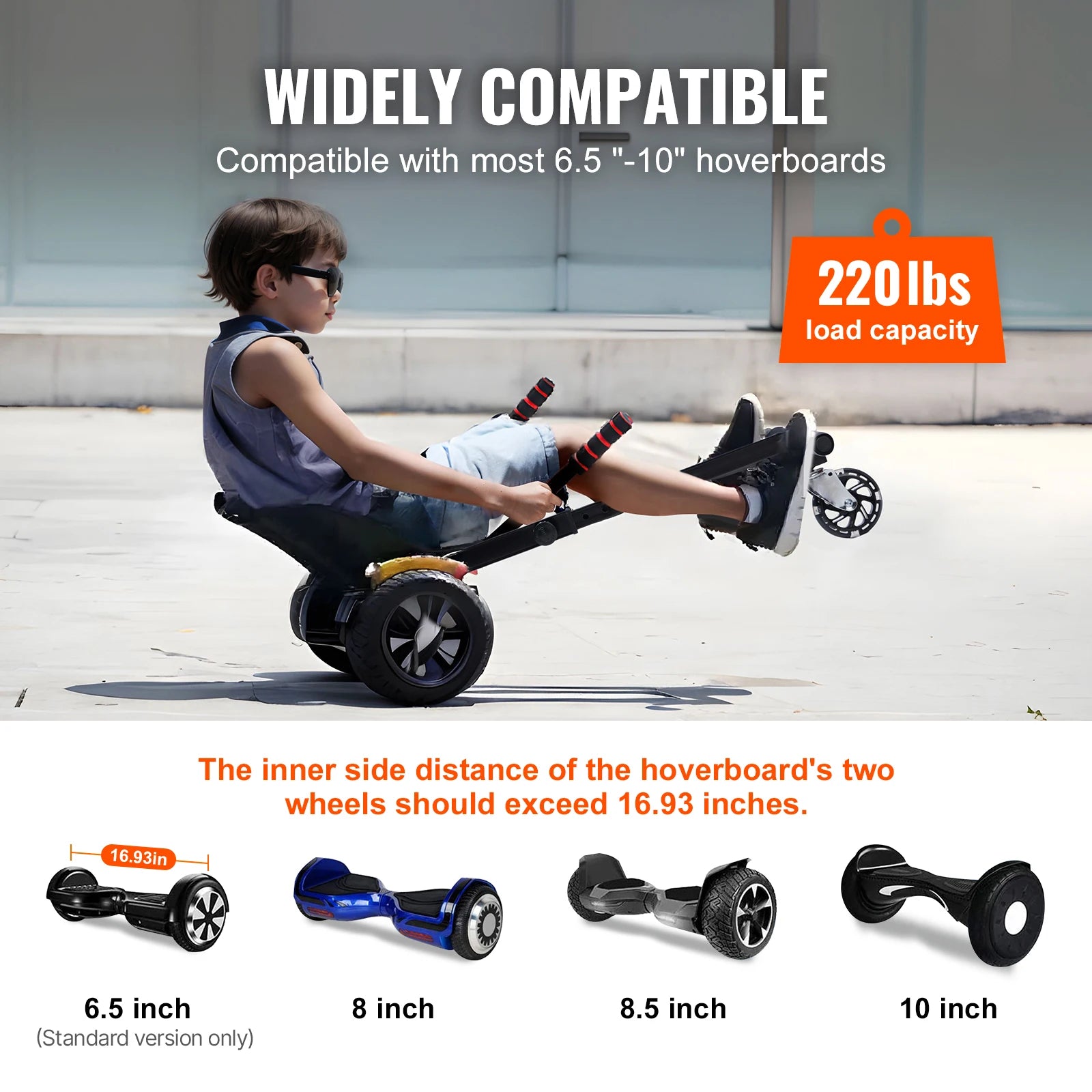 SucceBuy Hoverboard Seat Attachment for 6.5" 8" 8.5" 10" Hoverboards 220 LBS Load Capacity Hover Board Accessory for Kids