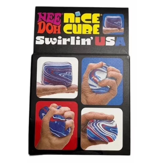 NeeDoh Nice Cube Swirlin’ USA Limited Edition - Sensory Toy with a Super Solid Squish - Unique Swirling Color Blend