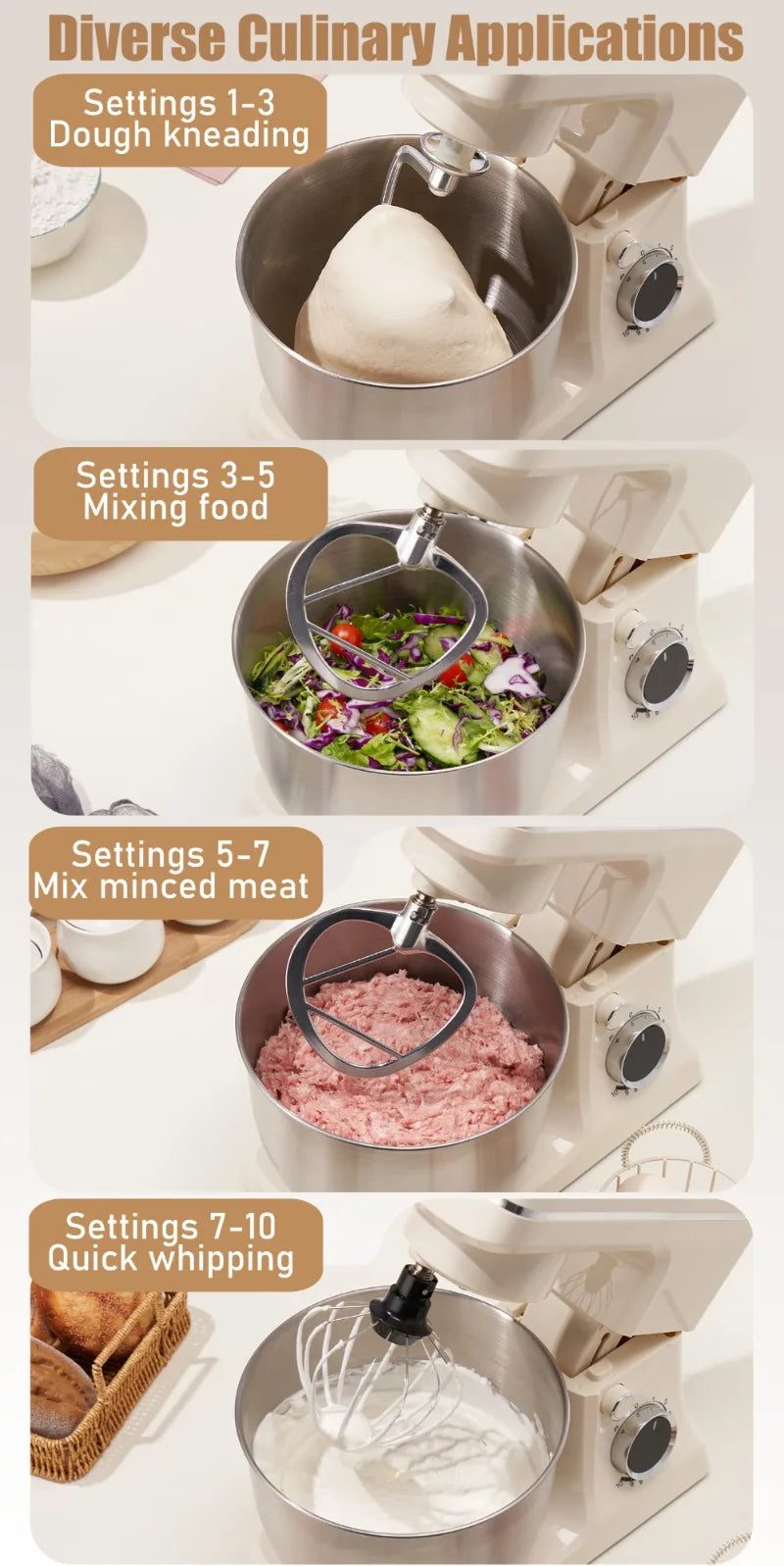 SUNATUR 5.5L New Planetary Stand Mixer Chef Machine Household Automatic Dough Kneading Home Appliance Professional 220V