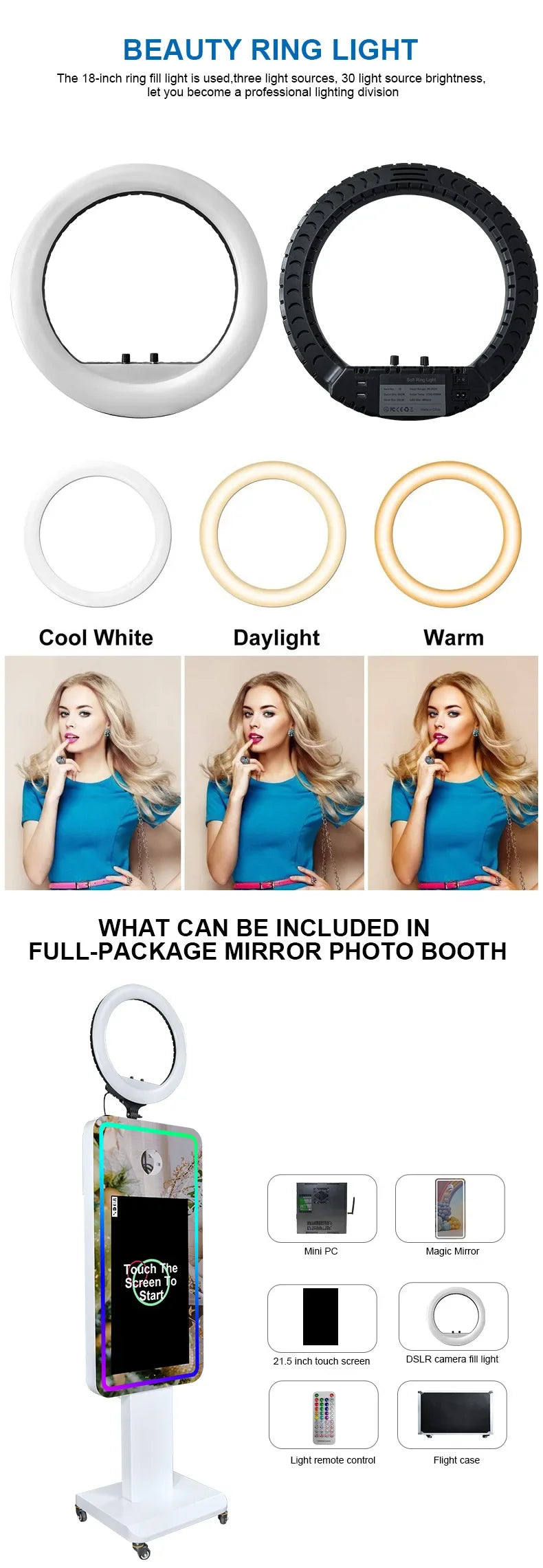 Portable Mirror Photo Booth Selfie Machine 21.5 in Touch Screen with Wheels and Flight Case for Party and Event