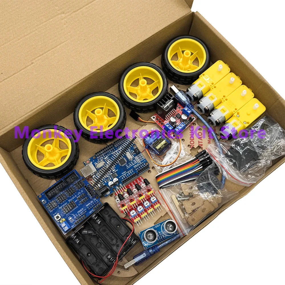 Electronic Smart Car Kit 4WD Smart Robot Car Chassis Kits Car With Speed Encoder and Battery Box Diy Kit for arduino R3 Board