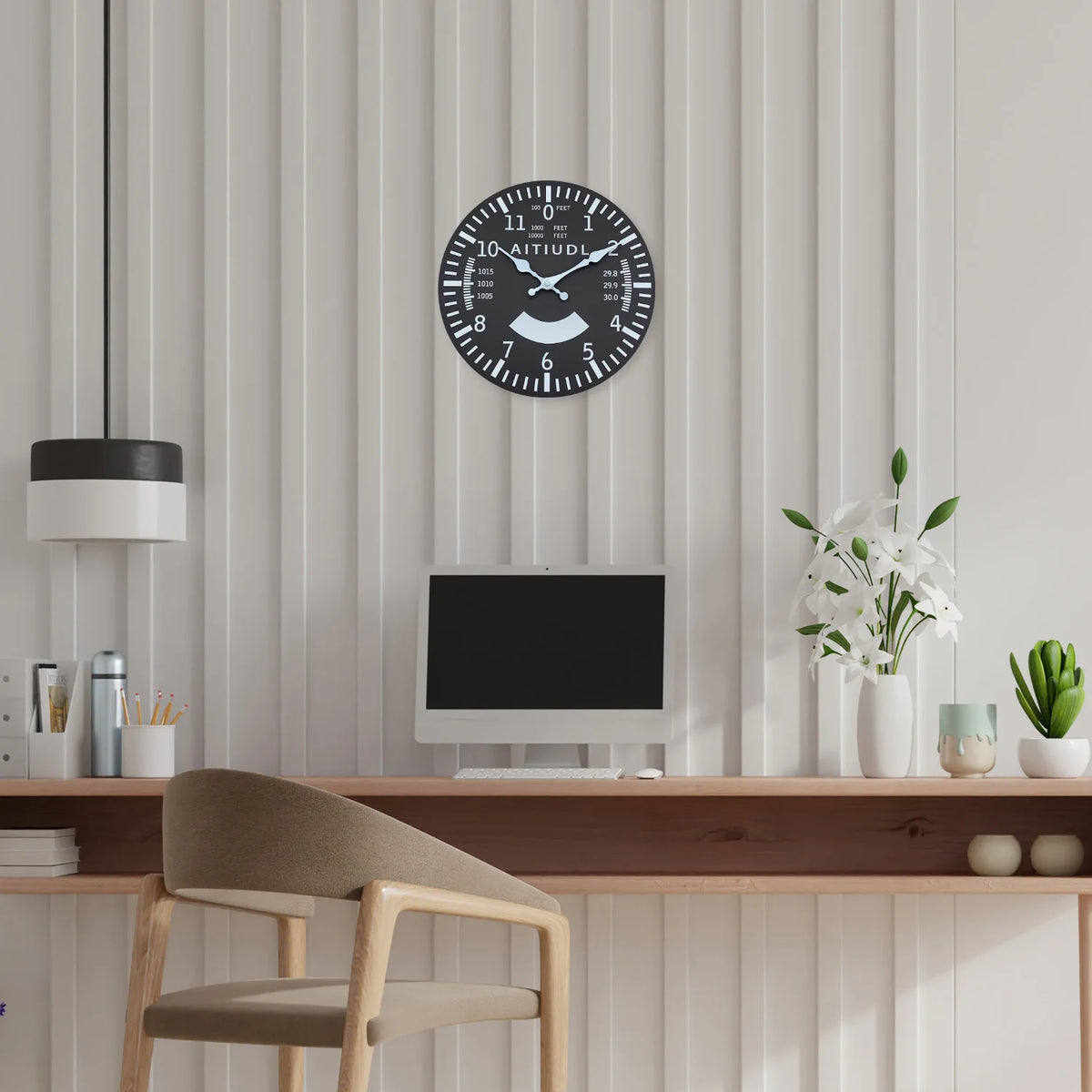 Creative Airplane Altitude Indicator Pattern Wooden Wall Clock for Living Room, Bedroom, Kitchen, Home Decoration, Silent Quartz Clock, Holiday Gift, 10 Inches, 12 Inches 14inch 16inch (No Battery)
