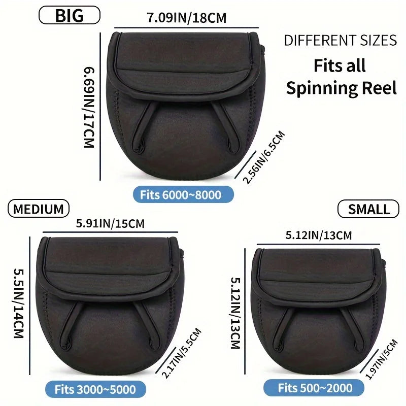 S/M/L Spinning Fishing Reel Cover with Adjustable Strap,  Outdoor Reel Bag for Bump and Scratch Protection