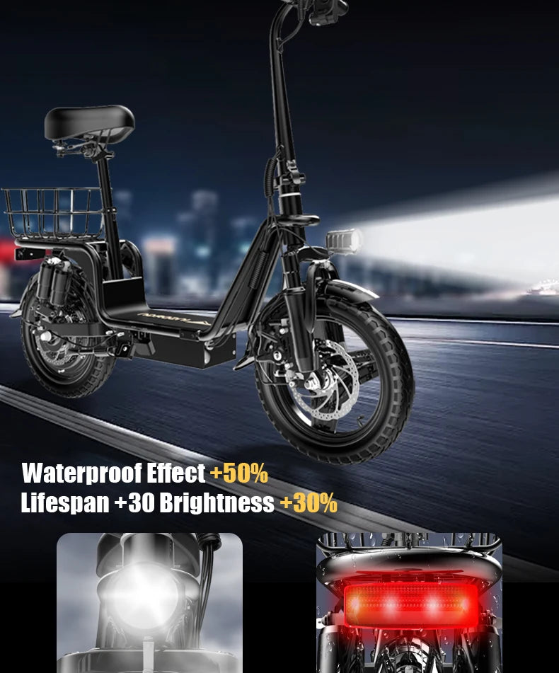 Ride comfortably on this electric scooter with weight-bearing pedals, a powerful 500W motor, and a waterproof lithium battery for a reliable and enjoyable commuting experience.