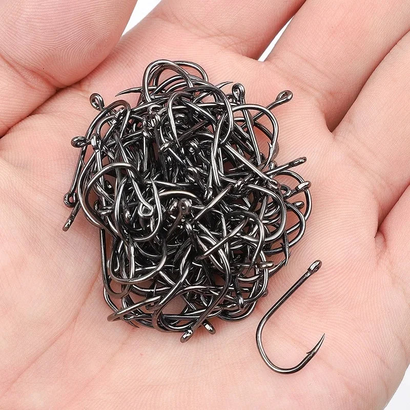 600/100Pcs Fishing Hooks Set Mixed Size High Carbon Steel Carp Rope Carp Fishhook Fishing Accessories Offset Circle Hook