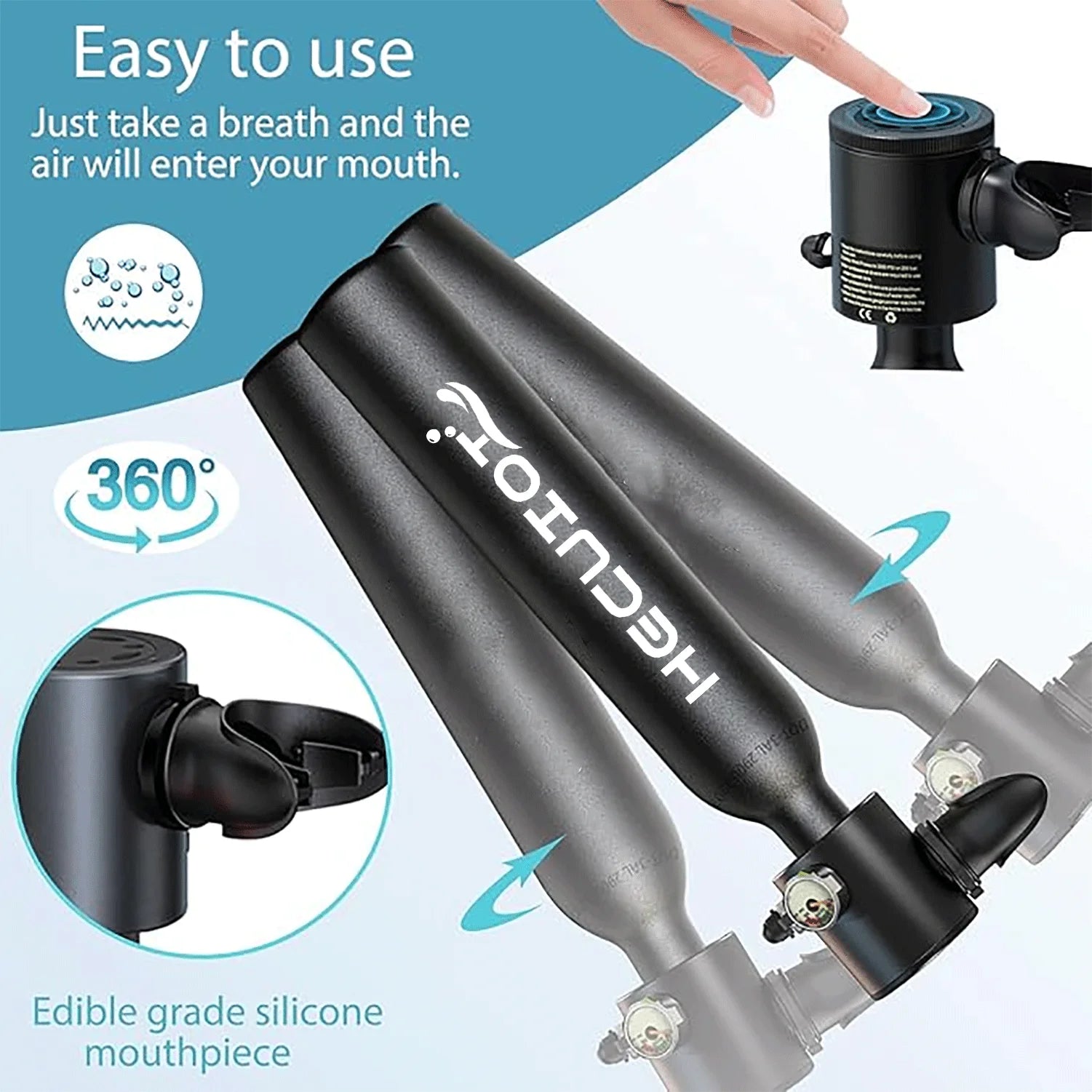HECUIOI Mini Scuba Tank Diving Equipment 0.5L Outdoor Oxygen Scuba Diving Tank 5-10 Minutes Cylinder Snorkeling Set Hand Pump