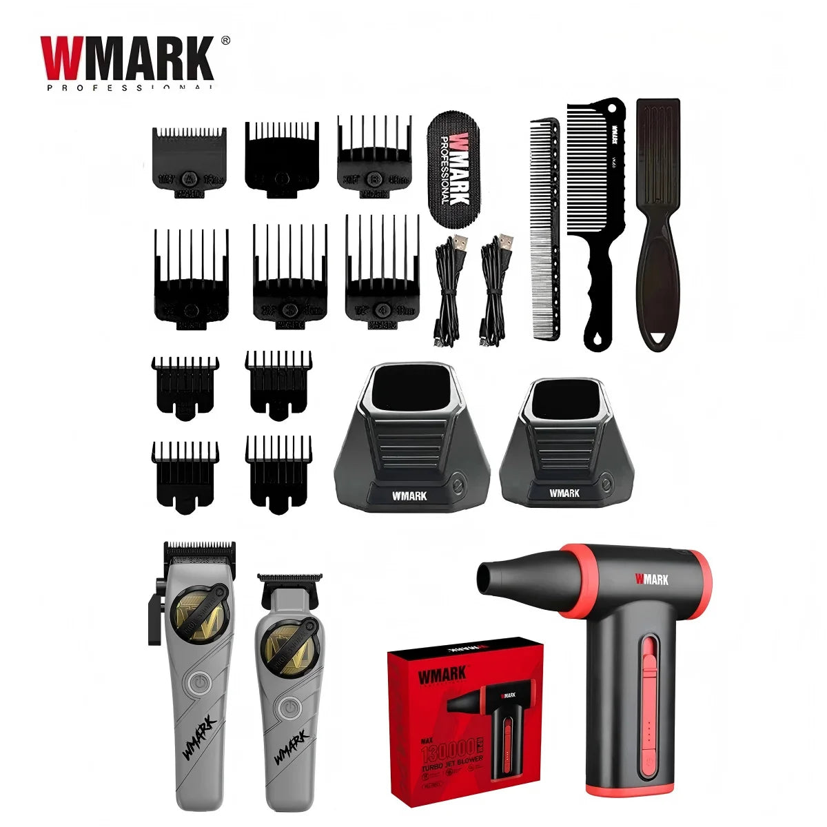 WMARK Hair Trimmers 5 in 1 Barber KIT Professional Shaver Hair Dryer and Spray Bottle Gift Box Trimmer NG-8637 NG-8613 NG-TB001