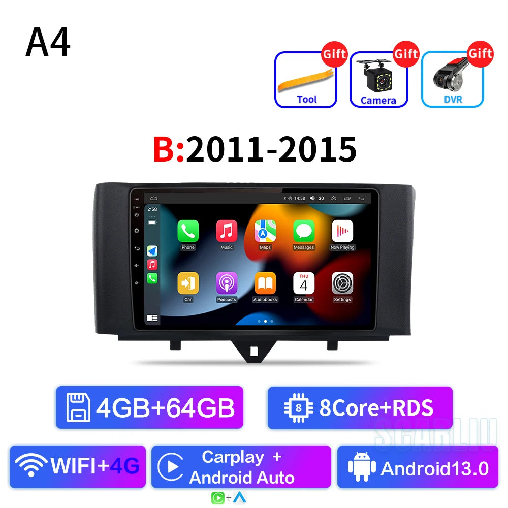 For Smart Fortwo 451 2005 - 2010 2010-2015 Multimedia GPS Navigation DSP RDS 4G SWC CarPlay 2Din 9inch Android Auto Car Radio