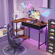 40 Inch L Shaped Gaming Desk With Power Outlet, Reversible Computer Desk With 2 Drawers, 3 Shelves, Headphone Hook