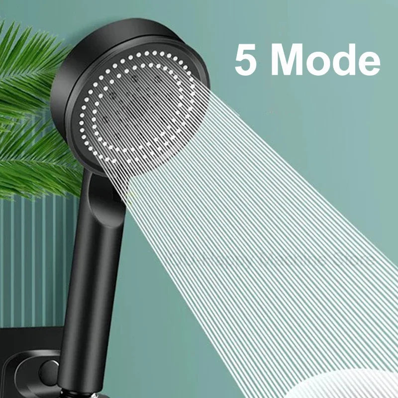 Black 5 Modes Shower Head Adjustable High Pressure