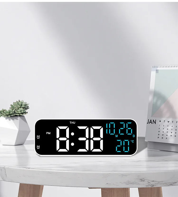 Digital Alarm Clock Temperature and Date Week Display Night Mode Table Clock Voice Control 12/24H Electronic LED Alarm Clocks