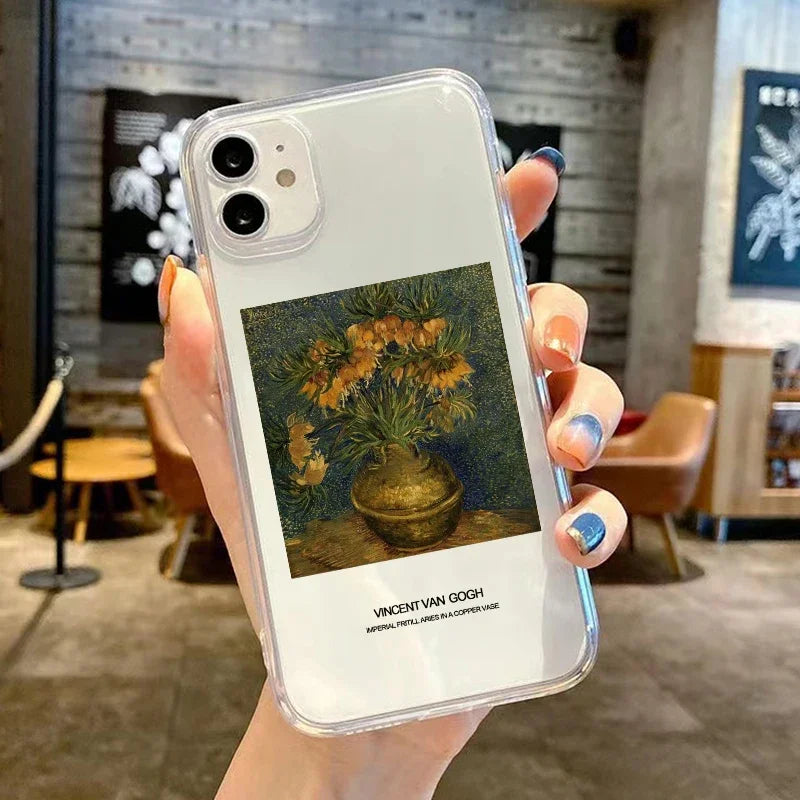 Retro Van Gogh Oil Painting Phone Case For iPhone 11 14 15 Pro Max 12 Mini 13 SE20 7 16Plus X XS XR Transparent Soft Cover Shell