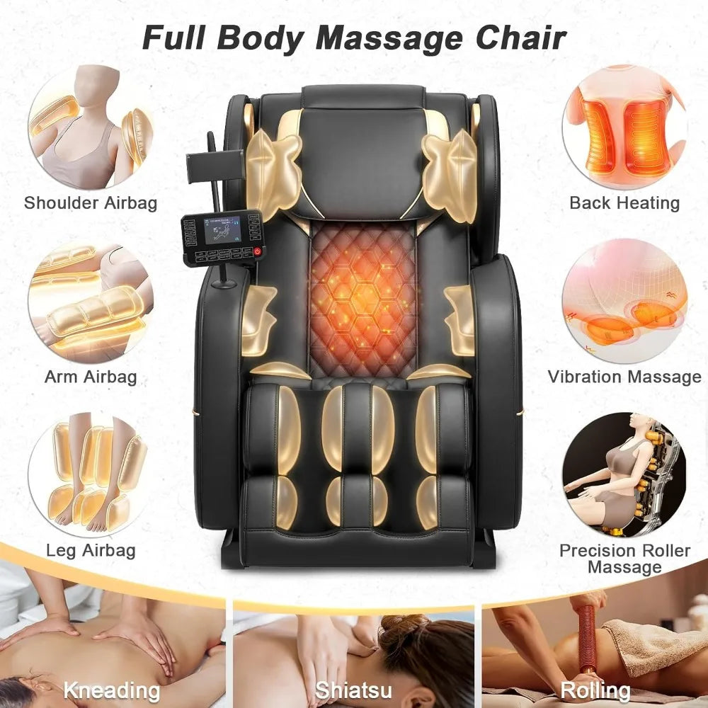 Full Body Zero Gravity Massage Chair with Heat, Airbags, and Customizable Programs for Home and Office Comfort