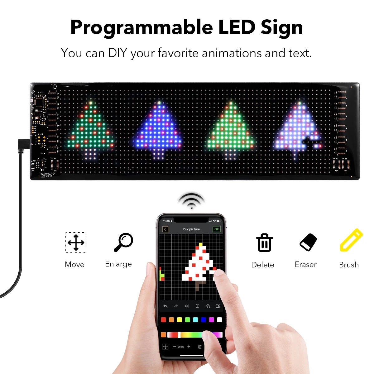 16x96 LEDs Matrix Pixel Panel,Scrolling Bright Advertising LED Signs Lights,USB Flexible 5V LED Car Sign Bluetooth App Control