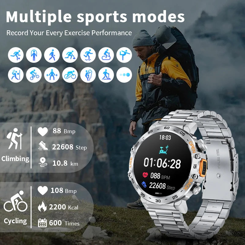 Stay active and connected with this men's smart watch featuring an HD screen, waterproof design, sports fitness tracking, and a handy flashlight—compatible with Android and iOS!