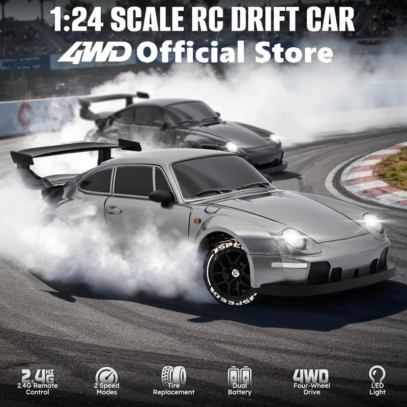 4WD RC Drift Car With LED Light 2.4G Radio 20KM/h High Speed Remote Control Racing Cars Vehicle Model Toy Gift for Boy Girl Kid