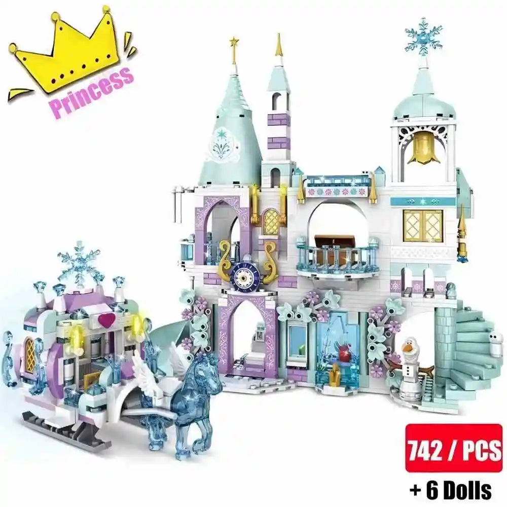 350pcs Ice Queen Castle Building Blocks Set, Princess Elsa Frozen Castle Toy for Kids - Snowflake Design Creative Play