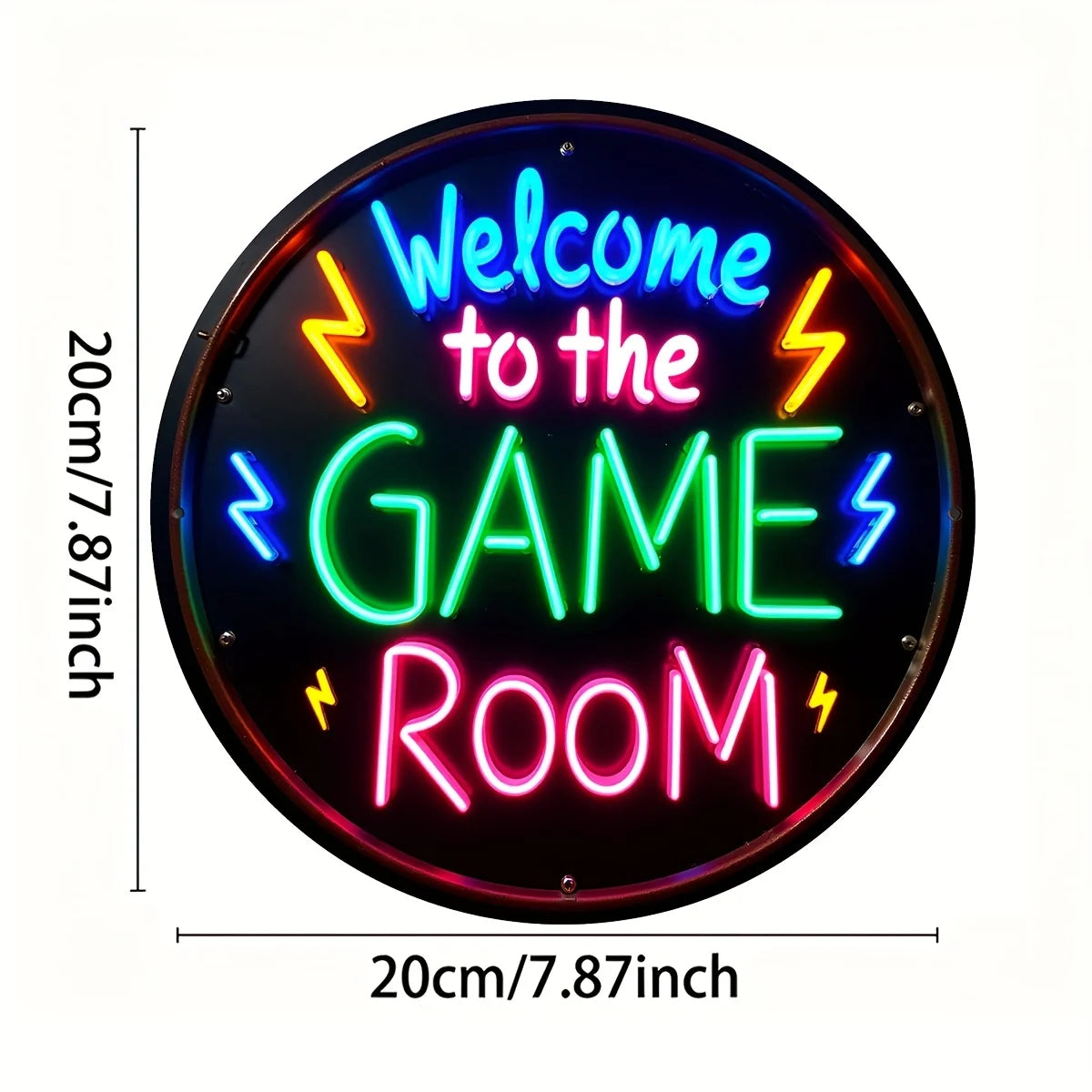2D Flat, 1pc Neon-like Glow Game Room Sign - Welcome to The Game Room Metal Wall Decor - Heavy-Duty Iron Construction