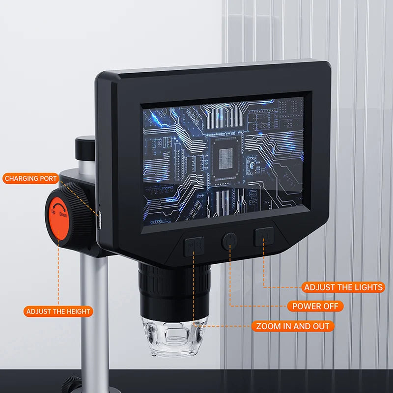 1000X Zoom 4.3" LCD Digital Microscope 1080P HD Video with 8 LED Lights Portable USB Microscope for Soldering PCB Coin Repair Wholesale