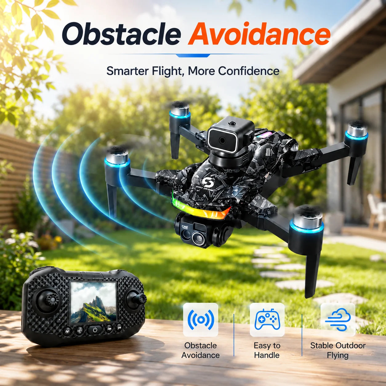RC Drone Brushless Motor Low Noise Operation 360° Flip Dual HD Camera Smart Obstacle Avoidance Wifi 2.4G Screen Controller Drone Toy