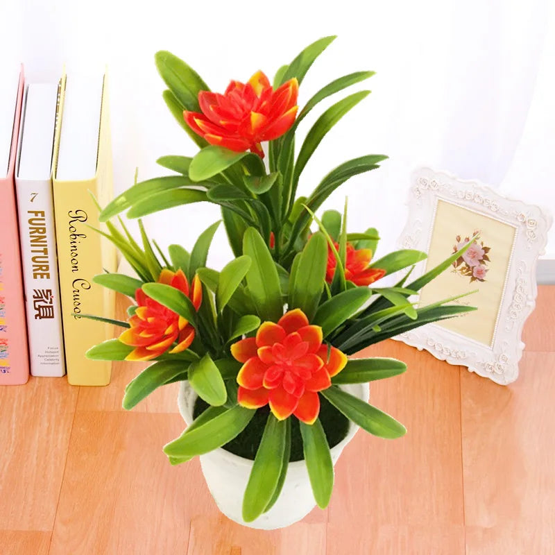 Artificial Flowers Plant Pot Simulate Fake Plastic Flowers Home Office Decor Gift Desktop Bonsai Wedding Party Balcony Ornaments