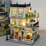 Garden Hotel Building Blocks Set, 3-Story City Street View Bricks Model, Creative DIY Assembly Toy for Kids Adults, Collectible