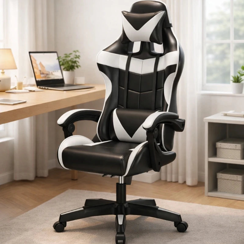Gaming Chair Ergonomic Office Chair Adjustable Swivel Computer Chair Silent Wheels Lumbar Support Comfortable Seat Home