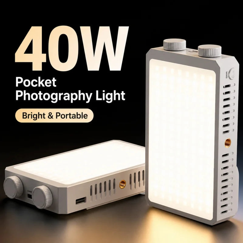 40W Mini Portable LED Fill Video Light with Built-In Rechargeable Battery Fill Light for Mobile Phone Charging PD