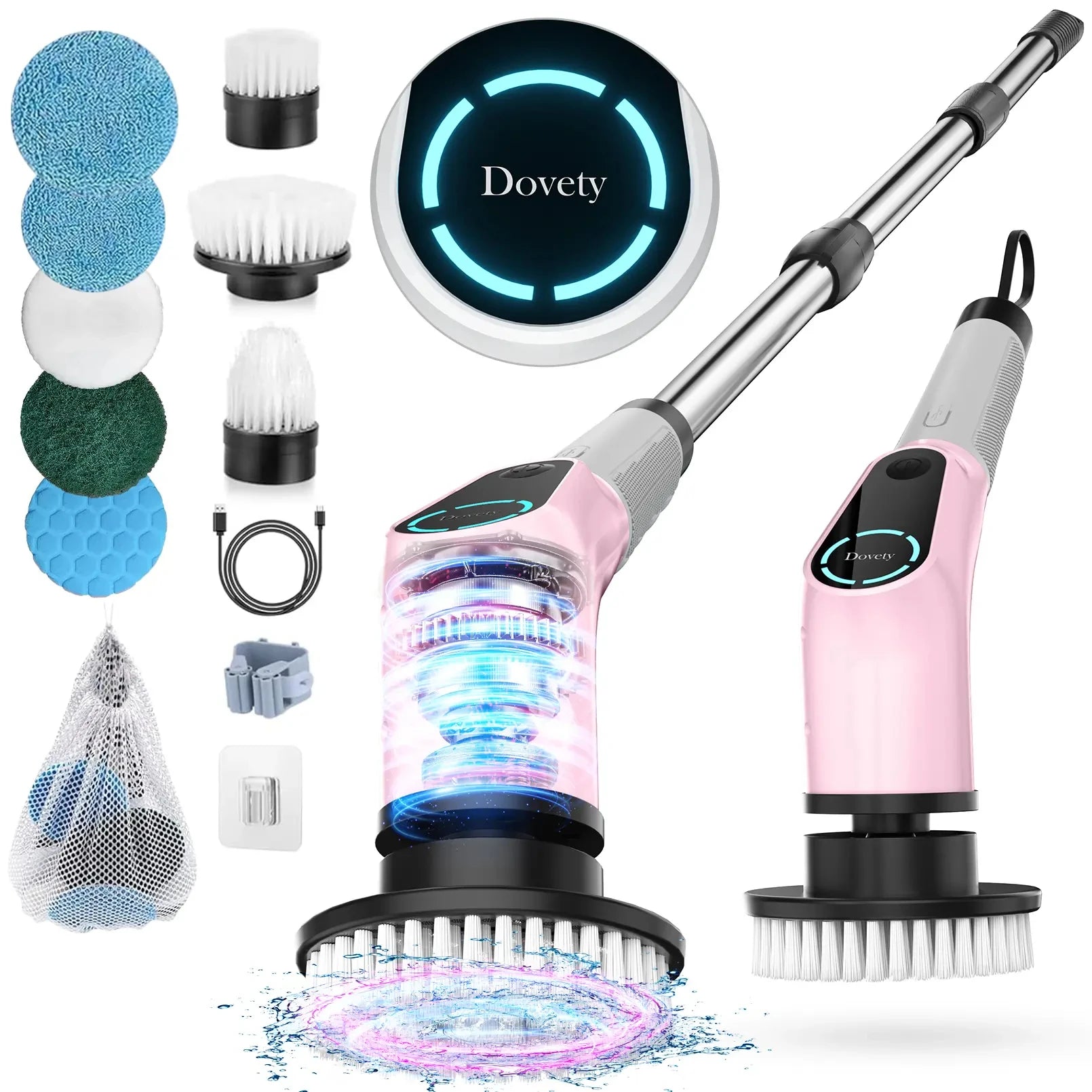 9-in-1 Electric Cleaning Brush, Cordless Power Scrubber with Long Extension Handle, Multi-Purpose Rotating Cleaning Tool for Bathroom, Kitchen, Tile, Tub, Shower, Floor, Grout, Countertops, Window, Household Deep Cleaning