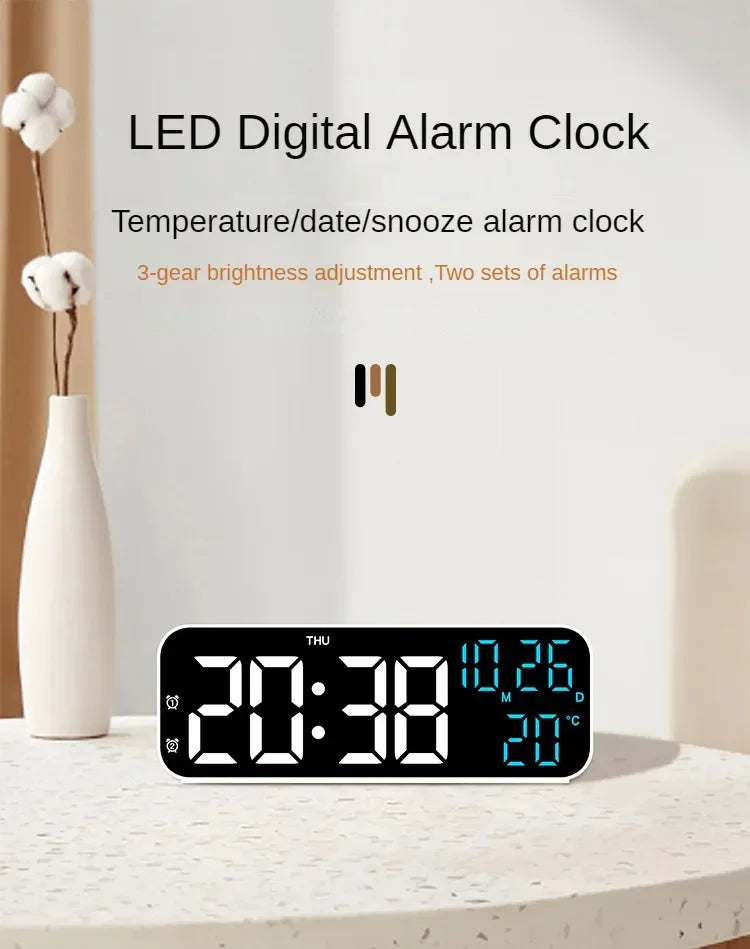 Digital Alarm Clock Temperature and Date Week Display Night Mode Table Clock Voice Control 12/24H Electronic LED Alarm Clocks