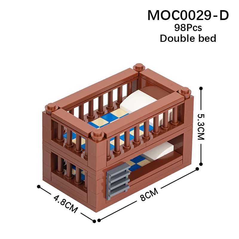 MOOXI City Furniture Bed Computer Desks Billiard Table Mahjong Table DIY Diorama Adult Building Block Set Children Toy MOC Brick