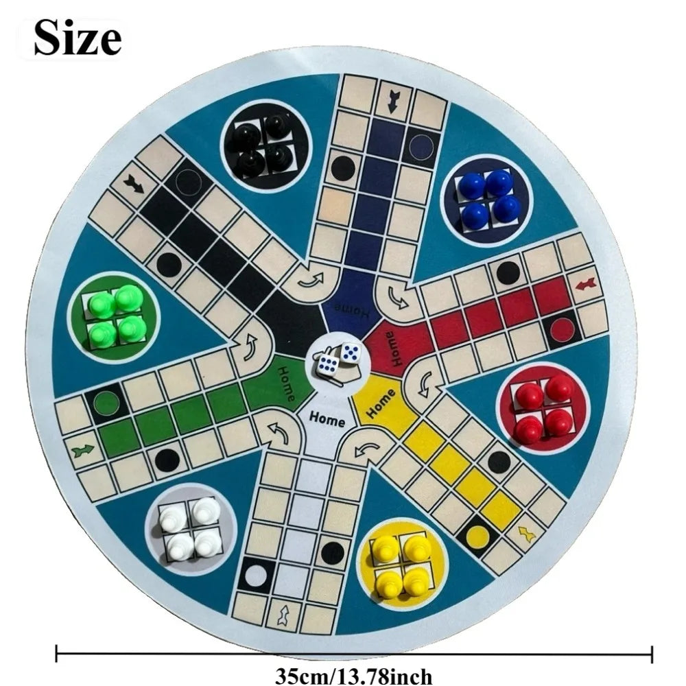 LUDO Game Board 6-Player Big Size 35CM/13.78IN - INCLUDE: 1 Circular Chess Mat, 24 Pieces in 6 Colors, 2 Dice