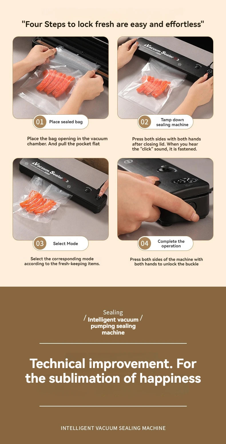 220V/110V Vacuum Sealer Packaging Machine with Free 10pcs Vacuum Bags Household Black Food Vacuum Sealer