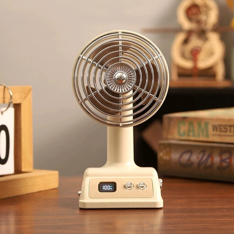 Retro Nostalgic Classic Desktop Office Fan 100 Speed Levels Adjustable Student Dormitory Rechargeable Fan