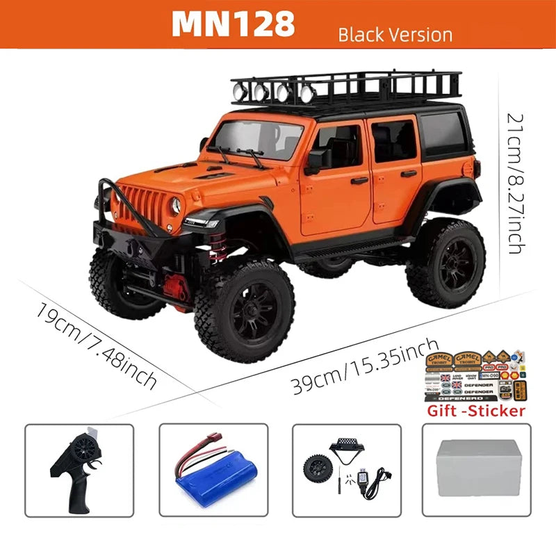 MN128 1/12 RC Car 4WD Jeep Model 2.4G Remote Control LED Light 4X4 Off Road 4WD Climbing RC Truck Electric Toy Car Gift for Boy