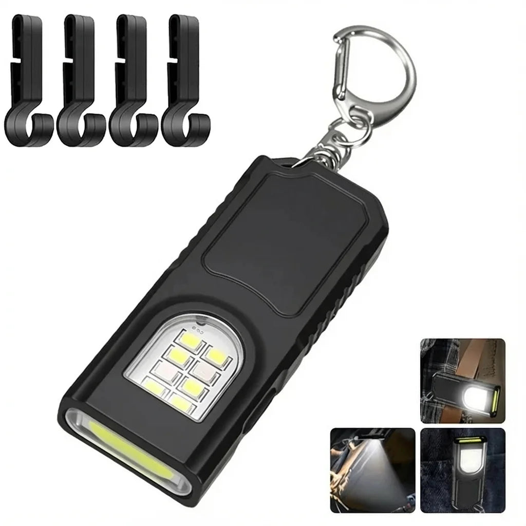 Multifunctional Mini Flashlight Keychain USB Rechargeable COB Work Light Keyring for Camping Walking Pocket Lamp